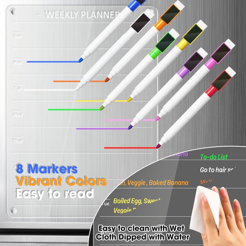 OORAII Acrylic Weekly Planner Board Meal Planner Magnetic Menu Board for Kitchen Fridge w/ 8 Markers  Clear Weekly Calendar Planning Dry Erase Board Noteboard to Do Grocery Shopping List  12x9 - Image 5
